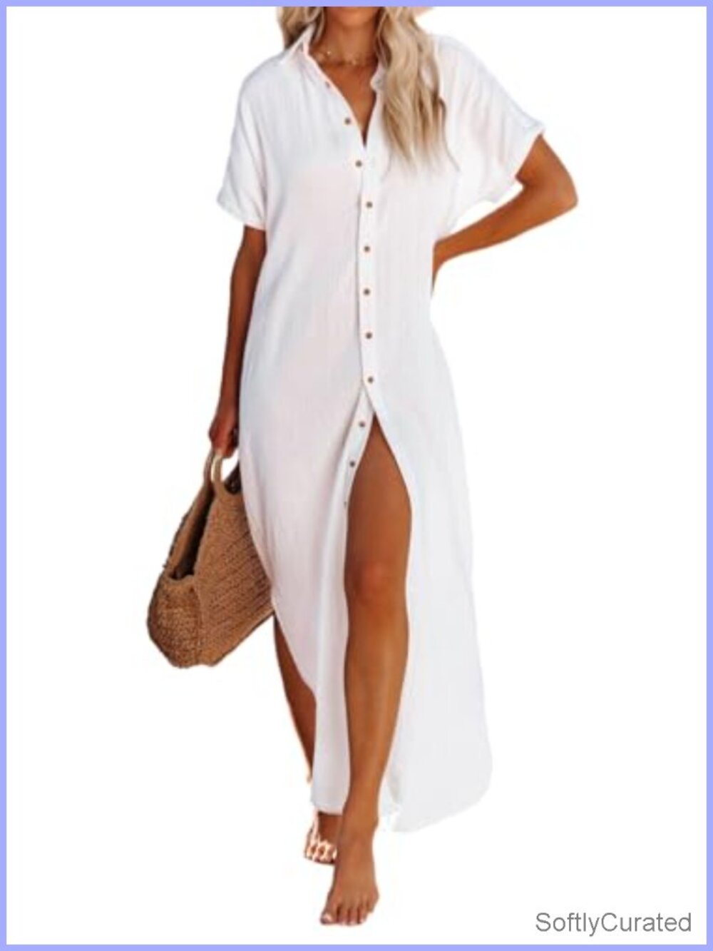 Womens Lightweight Button-Down Swimsuit Cover Up Beach Cardigan